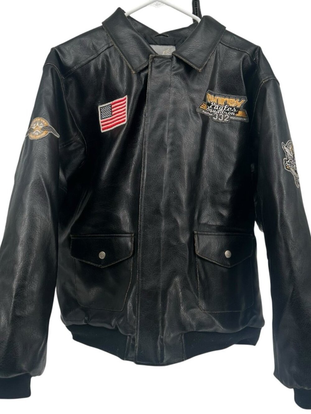 Men’s  Avirex Bomber Jacket‎ Embroidered Back XL Black